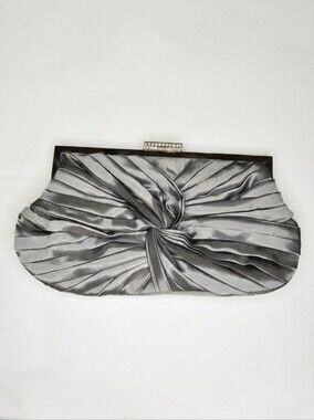 NWT Silver Satin Ruched Evening Clutch Crossbody Bag Formal Prom Wedding Chain